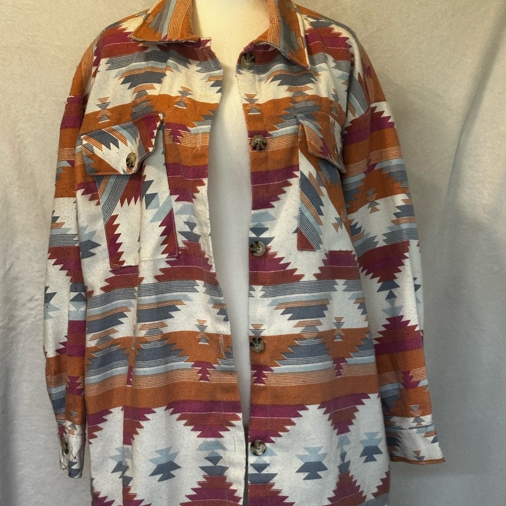 #C-28 Tribal Print Button-Up Jacket Size 1X